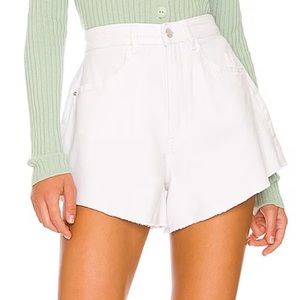 NWT WEWOREWHAT FLARE STRETCH TWILL DENIM SHORTS WHITE